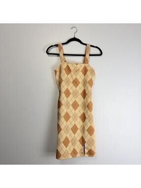 Rue 21 Tan & Cream Argyle Mini Dress Preppy Retro Size M